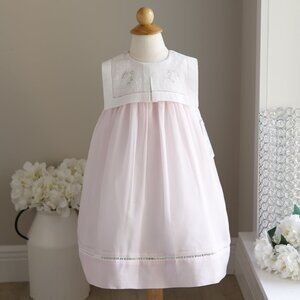 Pink Voile Dress Off White Linen Special Collar Embroidery Float Style Size 2T
